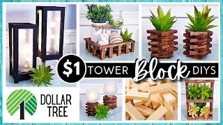 NEW DOLLAR TREE DIY Home Decor with Wood TUMBLING TOWER BLOCKS  Lantern Shelf Tray Easy DIYs [upl. by Nus466]